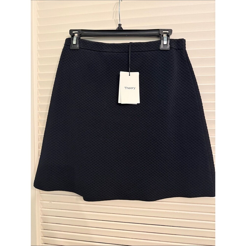 Theory Teslia J Glossed Black Stretch Jacquard Knit Ponte A-Line Mini Skirt NWT